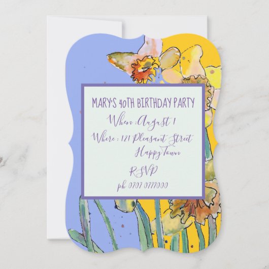 Jaune Daffodil Floral 40e anniversaire Invitation (Devant)