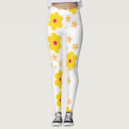 Jaune Daffodiles de printemps Leggings (Devant)