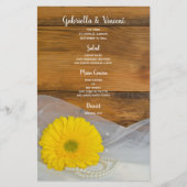 Jaune Daisy and Pearls Country Barn Menu Mariage (Devant)