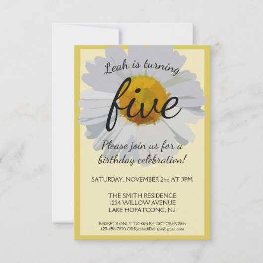 Jaune Daisy Invitation Anniversaire (Devant)