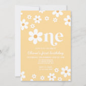 Jaune Daisy One Floral 1er Anniversaire Invitation (Devant)