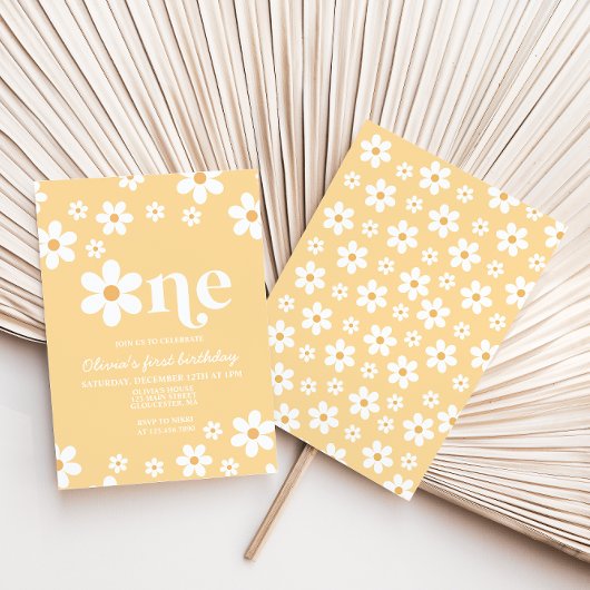 Jaune Daisy One Floral 1er Anniversaire Invitation