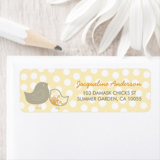 Jaune Damask Chicks Baby showers Étiquettes de adr (En situation)
