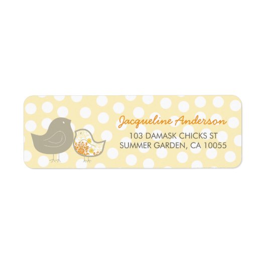 Jaune Damask Chicks Baby showers Étiquettes de adr (Devant)