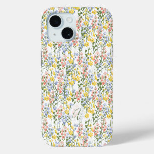 Jaune d'été Pêche Fleur Sauvage Monogramme Initial