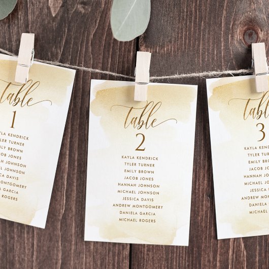 Jaune Doré, Cartes de Plan de Table avec Noms des