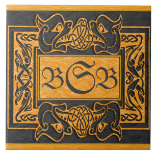 "Jaune Dragons Respire" 3 Carreaux Monogrammes Ini