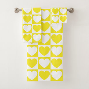 Jaune et blanc À damiers Motif aux coeurs