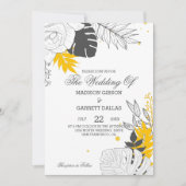 Jaune et blanc Feuilles tropicaux Faire-part de ma (Devant)
