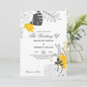 Jaune et blanc Feuilles tropicaux Faire-part de ma (Debout devant)