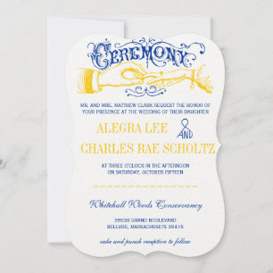 Jaune et Lapis Bleu Typographie Vintage Invitation