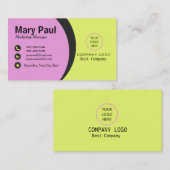 Jaune et violet moderne Carte de visite d'entrepri (Devant / Derrière)