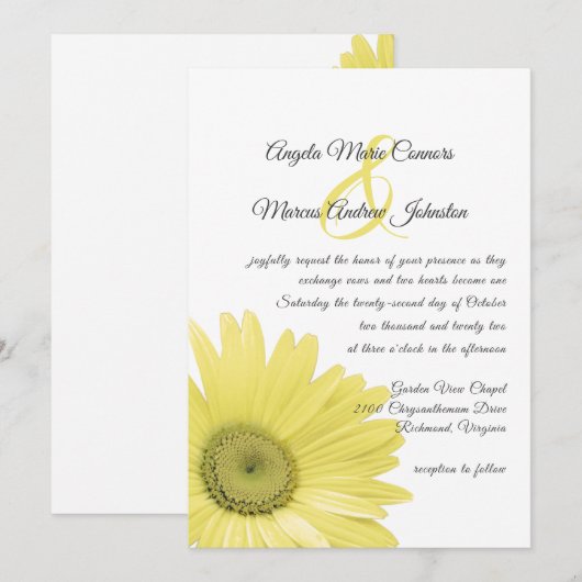 Jaune Faire-part de mariage (Devant / Derrière)