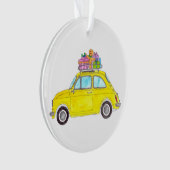 Jaune Fiat 500 cadeaux de Noël Aquarelle (devant)