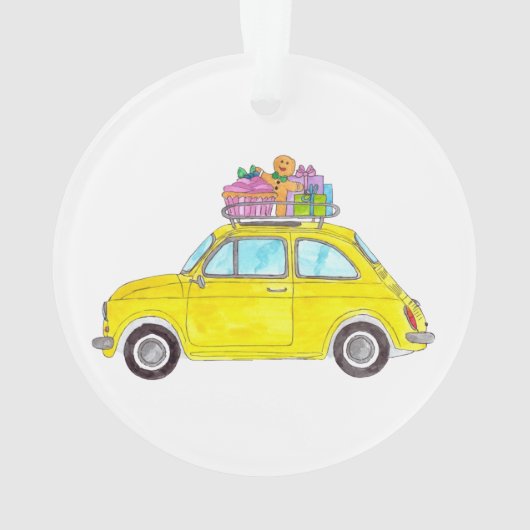 Jaune Fiat 500 cadeaux de Noël Aquarelle (dos)