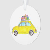 Jaune Fiat 500 cadeaux de Noël Aquarelle (devant)