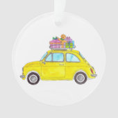 Jaune Fiat 500 cadeaux de Noël Aquarelle (devant)