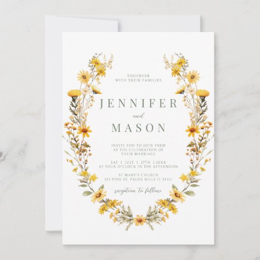 Jaune fleurs minuscules fleurs sauvages faire-part (Devant)