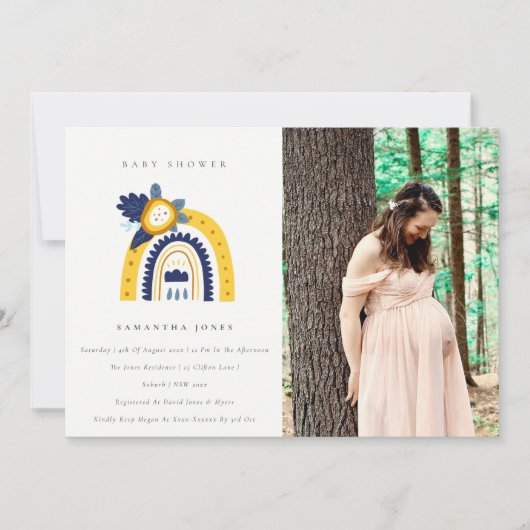 Jaune Flora Rainbow Photo Baby shower Invitation (Devant)