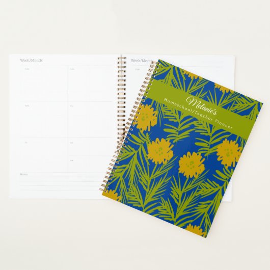 Jaune Floral Enseignant School Homeschool Planner (Devant avec enveloppe)