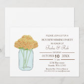Jaune floral mason jarre Houseécher Invitation (Devant / Derrière)