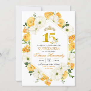 Jaune Floral Mis Quince 15 Anniversaire Invitation