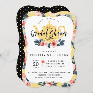 Jaune Floral Tea Party Bridal Douche Invitation