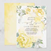 Jaune Floral Vert Doux Invitation Anniversaire