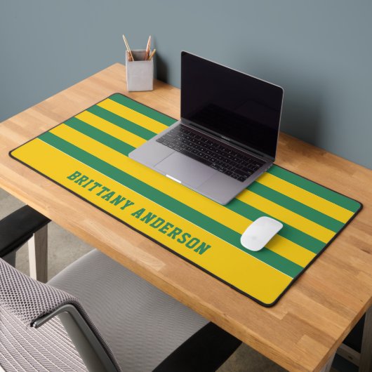 Jaune & Forêt Green Stripes Motif Personnalisé (Bureau 2)