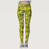 Jaune Funky noir occupé Leggings d'impression (Devant)
