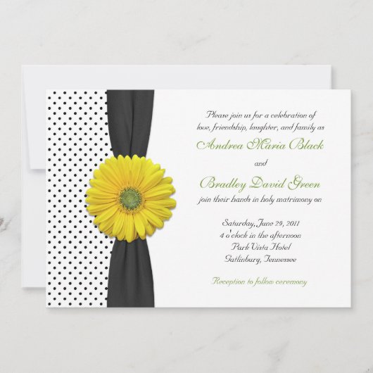 Jaune Gerber Daisy Polka Dot Faire-part de mariage (Devant)