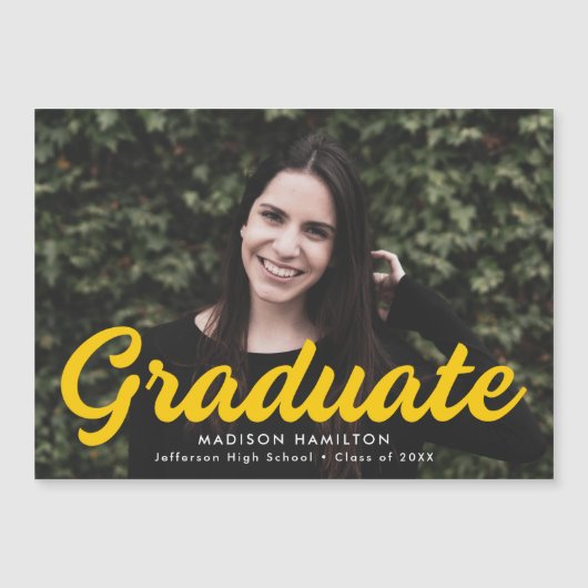 Jaune | Gras Script Faire-part de graduation photo (Devant)