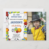 Jaune Green Sports Anniversaire Invitations avec p (Devant)