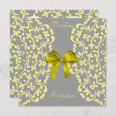 Jaune Grey Jolie Dentelle Mariage Invitations (Devant / Derrière)
