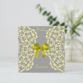 Jaune Grey Jolie Dentelle Mariage Invitations (Debout devant)