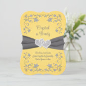 Jaune, Grey Love Hearts Faire-part de mariage (Debout devant)