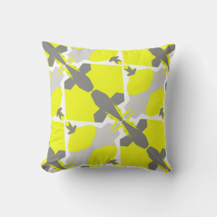 Jaune Gris Abstrait Motif d'art Coussin