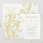Jaune, gris blanc Faire-part de mariage Floral (Devant / Derrière)