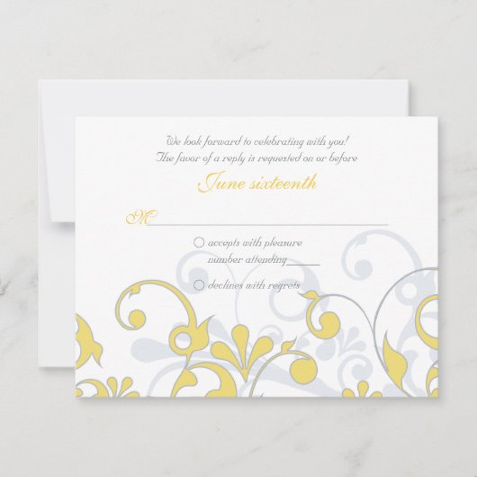Jaune Gris Blanc Mariage Floral Abstrait RSVP (Devant)