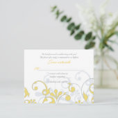 Jaune Gris Blanc Mariage Floral Abstrait RSVP (Debout devant)