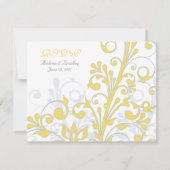 Jaune Gris Blanc Mariage Floral Abstrait RSVP (Dos)