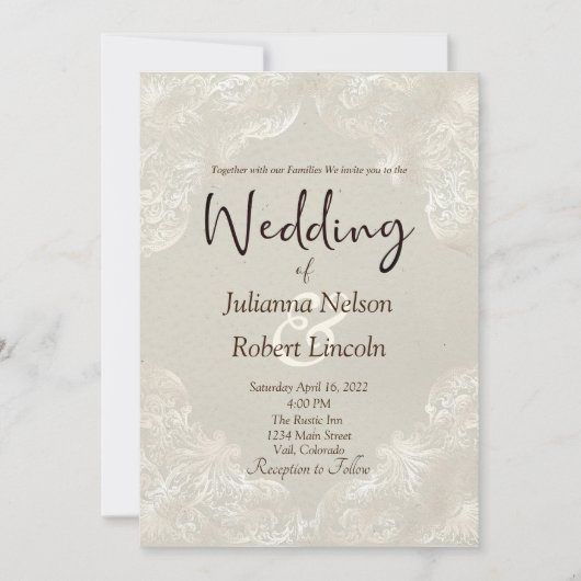 Jaune gris vintage doré blanc invitation (Devant)