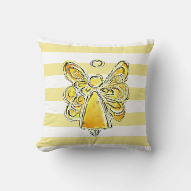 Jaune Guardian Angel Art Coussin rayé (Recto)