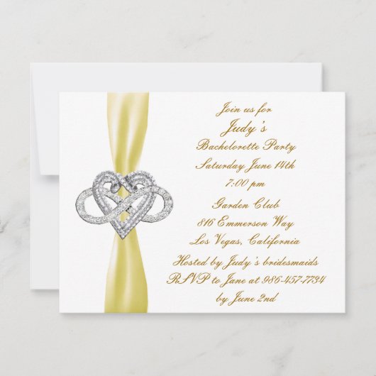 Jaune Infinity Coeur Bachelorette Invitation (Devant)