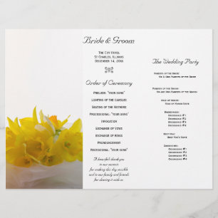 Jaune jonquilles sur le programme de mariage trico