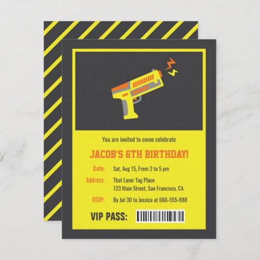 Jaune Laser Tag Gun Anniversaire Invitations (Devant / Derrière)