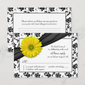Jaune Marguerite Noir Blanc Floral Mariage RSVP (Devant / Derrière)