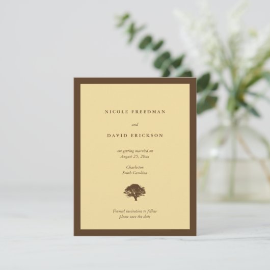 Jaune mariage chêne faire-part enregistrer la date (Debout devant)