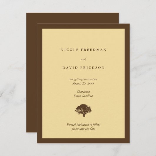 Jaune mariage chêne faire-part enregistrer la date (Devant / Derrière)