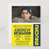 Jaune & Marine Moderne Graduation Photo Invitation (Devant)